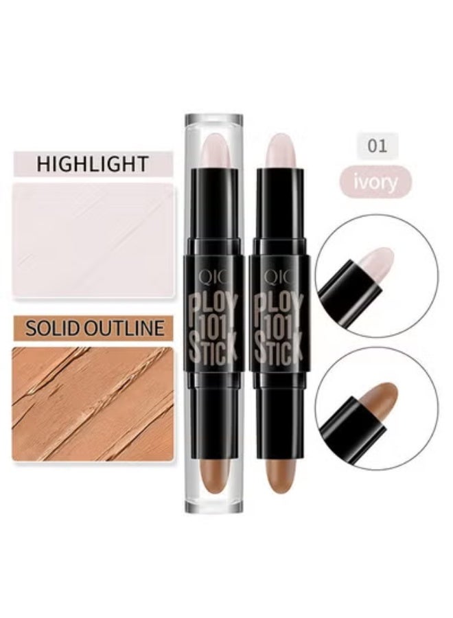 QIC Dual-End Highlighter Makeup Stick Contour Stick, Cream Contour Bronzer Sticks, Waterproof Face Concealer Pen for Body Face Brighten Facial Shade, Create 3D Makeup - Image 5